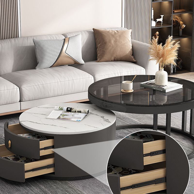 Round Nesting Coffee Table Set Frame Modern Storage Coffee Table Clearhalo 'Coffee & Accent Tables' 'Coffee Tables' 'coffee_tables' 'furn' 'furn_coffee_tables' 'Furniture' 'Living Room Furniture' 1200x1200_ab20cf87-7af3-413d-8da0-14d564d09c54