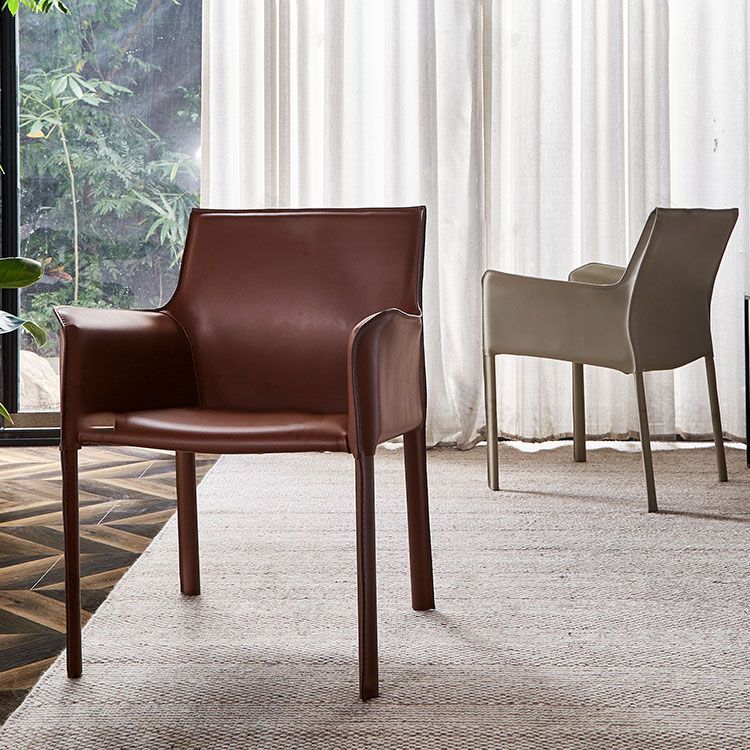 Leather Metal Modern Indoor-Outdoor Chair Dining Room Solid Back Arm Chair Clearhalo ' kitchen&dining_furn' 'Dining Chairs' 'Dining Tables & Seating' 'dining_chair' 'furn' 'furn_dining_chair' 'Furniture' 'furniture_dining_chair' 'Kitchen & Dining Furniture' 'kitchen' 1200x1200_ab2392c1-67e9-4048-97d9-31b950e7ca95