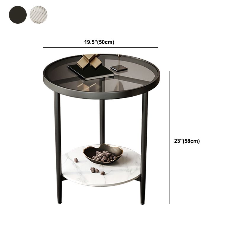 19.69" W x 19.69" D x 22.83" H Side End Table Glass Round Side Table with Shelf