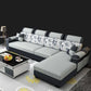 33.46" Tall Grey Sectional Sofa Faux Leather/Linen Flared Arm Modular Sofa