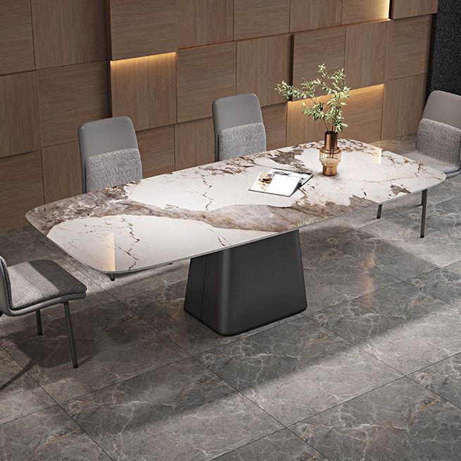 Contemporary Rectangle Dining Table Sintered Stone Dining Table with Pedestal Base Clearhalo ' dining_table' 'Dining Tables & Seating' 'Dining Tables' 'furn' 'furn_dining_table' 'Furniture' 'furniture_dining_table' 'Kitchen & Dining Furniture' 'kitchen&dining_furn' 'kitchen' 'kitchen_dining_table' 1200x1200_ab2ae7dc-6727-4294-b3c9-efa8b03f9c5d