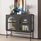 Modern Black Iron Sideboard Glass Doors Cabinets Dining Server for Living Room Clearhalo 'buffet_sideboard' 'Buffets & Sideboards' 'furn' 'furn_buffet_sideboard' 'Furniture' 'furniture_buffet_sideboard' 'Kitchen & Dining Furniture' 1200x1200_ab2caac7-0542-412e-a550-93a9b4f5d690