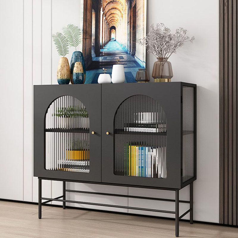 Modern Black Iron Sideboard Glass Doors Cabinets Dining Server for Living Room Clearhalo 'buffet_sideboard' 'Buffets & Sideboards' 'furn' 'furn_buffet_sideboard' 'Furniture' 'furniture_buffet_sideboard' 'Kitchen & Dining Furniture' 1200x1200_ab2caac7-0542-412e-a550-93a9b4f5d690