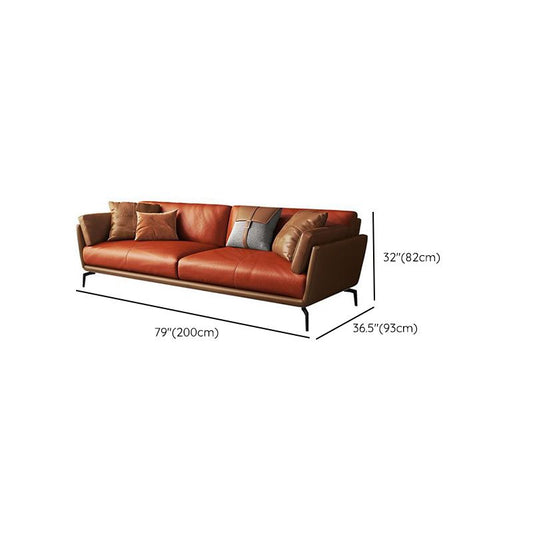 Contemporary Pillow Top Arm Seating Cushions with Pillows Sofa in Orange
