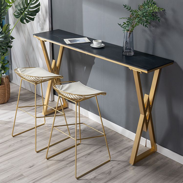 Nordic Bar Table Stone Top Bistro Table with Gold Double Pedestal