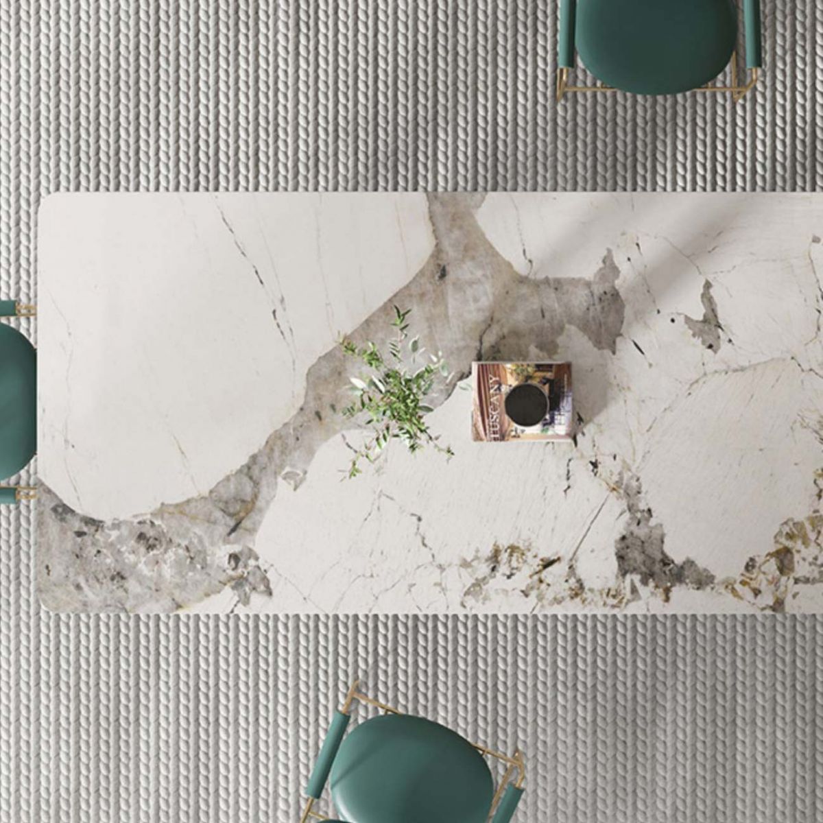Glam Style Sintered Stone Dining Table Dining Rectangle Table with Metal Legs for Home Use