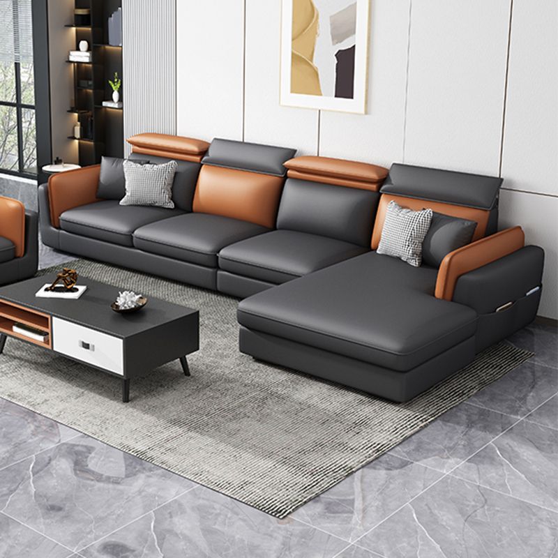 Divano e chaise di shaise e chaise in pelle scandinavo grigio scuro.