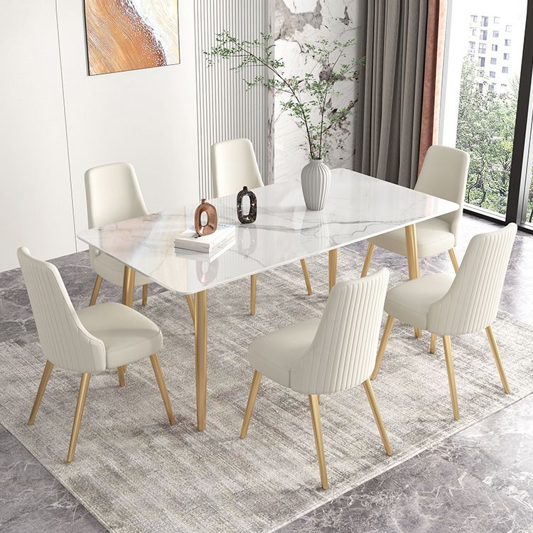 Glam Iron Dinette Set 1/2/3/5/7 Pieces Rectangle Dining Table Set with Sintered Stone Top