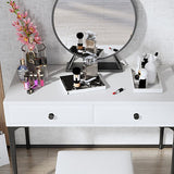 Metall -Waschtisch mit Stuhl und Spiegel in schwarz/weißer Waschtisch
