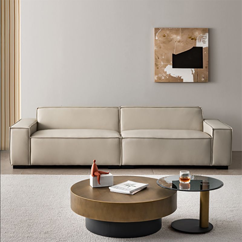 Contemporary White Cushions Square Arm Living Room Genuine Leather Seating Clearhalo 'furn' 'furn_sofas' 'Furniture' 'Living Room Furniture' 'Sofa' 'sofas' 1200x1200_ab40acea-a409-4680-9942-6d96abba85ff