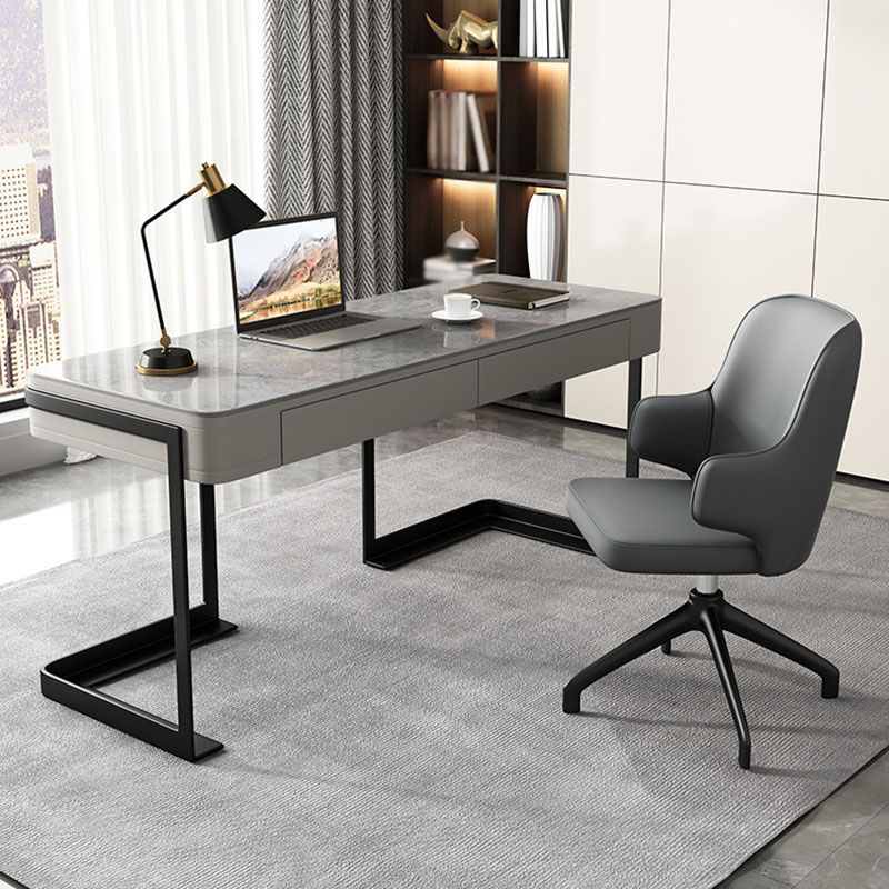 Modern Style Office Desk Sintered Stone 2-drawer Desk for Home Clearhalo 'furn' 'furn_office_desk' 'Furniture' 'Office Desks' 'Office Furniture' 'office_desk' 1200x1200_ab4508b9-3c7d-4437-8d94-b4cd47d57f64