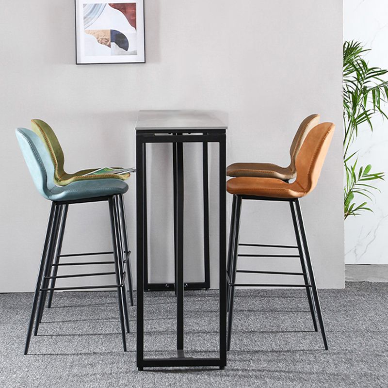 Scandinavian Armless Bar Stools Faux Leather Low Back Barstool with 4 Black Legs