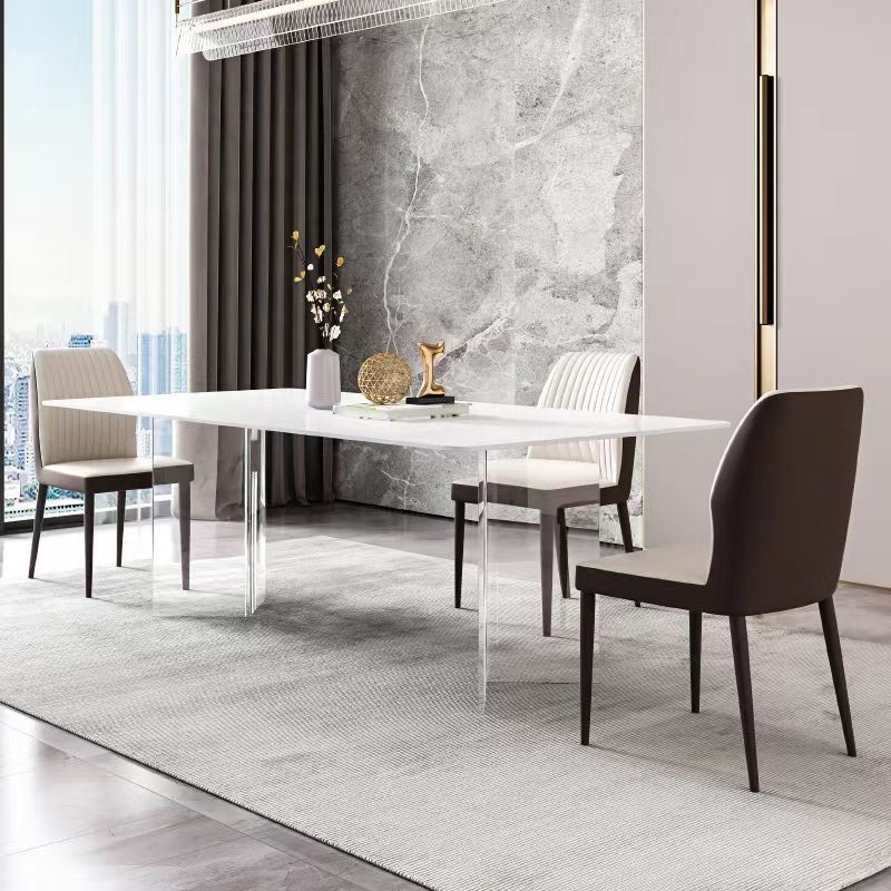 Rectangle Stone Top Dining Table Acrylic Base Modern Dining Table for Living Room Clearhalo 'Dining Tables & Seating' 'Dining Tables' 'dining_table' 'furn' 'furn_dining_table' 'Furniture' 'furniture_dining_table' 'Kitchen & Dining Furniture' 'kitchen' 'kitchen_dining_table' 1200x1200_ab47bf3a-ef38-4ab8-b495-26a43e374b02