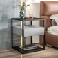 Moderner Nachttisch mit 1 Schublade, Glasplatte und 1 Ablage, 54 cm hoch
