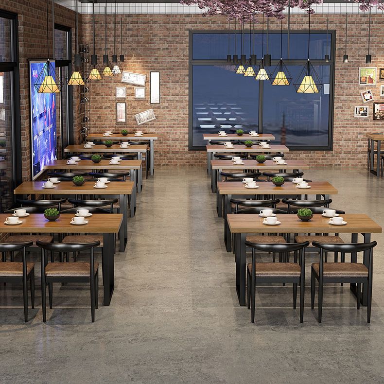 Industrial Style Solid Wood Dining Set with Traditional Height Table and Double Pedestal Base Clearhalo 'Dining Room Sets' 'Dining Tables & Seating' 'dining_room_set' 'furn' 'furn_dining_room_set' 'Furniture' 'furniture_dining_room_set' 'Kitchen & Dining Furniture' 'kitchen&dining_furn' 'kitchen' 1200x1200_ab49b11b-de69-4ffb-ae6d-ca1fbabd2285