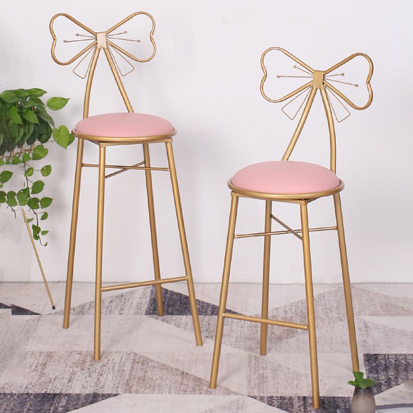 Nordic Armless Backrest Counter Stool Iron Cafe Bar Stool with Leather Cushion and Pedal Clearhalo 'Bar Furniture' 'Bar Stools' 'bar_stools' 'furn' 'furn_bar_stools' 'Furniture' 'furniture_bar_stools' 'Kitchen & Dining Furniture' 1200x1200_ab4bd419-a8d6-4956-a066-348efa4db99a