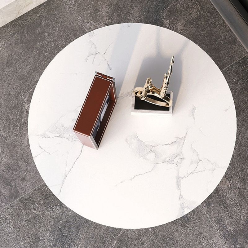 Round Side End Table with Slate Top, Contemporary Frame End Table