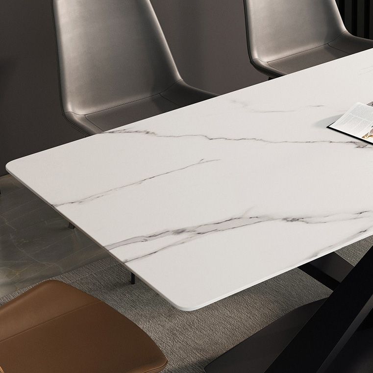 Rectangle Traditional Luxury Dining Table Sintered Stone Table with Black Metal Pedestal Base Clearhalo ' dining_table' 'Dining Tables & Seating' 'Dining Tables' 'furn' 'furn_dining_table' 'Furniture' 'furniture_dining_table' 'Kitchen & Dining Furniture' 'kitchen&dining_furn' 'kitchen' 'kitchen_dining_table' 1200x1200_ab4ce65f-7af9-460d-b174-6a27a486da08