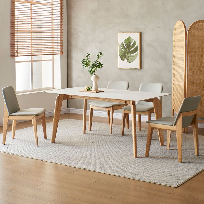 Mid-Century Modern Dining Table White Stone Top Table with Wooden Base Clearhalo 'Dining Tables & Seating' 'Dining Tables' 'dining_table' 'furn' 'furn_dining_table' 'Furniture' 'Kitchen & Dining Furniture' 1200x1200_ab4f56c0-e3a1-4e85-80ac-136e7568a70b