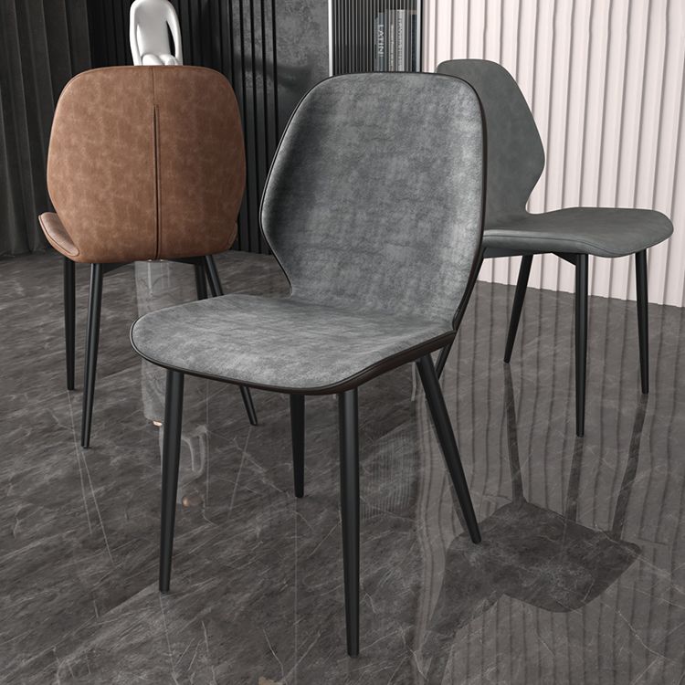 Leather Contemporary Wingback Side Chair Kitchen Dining Chair With Metal Legs Clearhalo ' kitchen&dining_furn' 'Dining Chairs' 'Dining Tables & Seating' 'dining_chair' 'Furniture' 'furniture_dining_chair' 'Kitchen & Dining Furniture' 'kitchen' 1200x1200_ab5840a6-bedf-4e9f-968d-19a87af55bbb