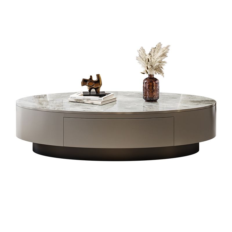 Glam 13.7" H Oval Slate Coffee Table Iron Drum Cocktail Table with Drawer Clearhalo 'Coffee & Accent Tables' 'Coffee Tables' 'coffee_tables' 'furn' 'furn_coffee_tables' 'Furniture' 'Living Room Furniture' 1200x1200_ab593571-c26d-4c05-87e2-b9add70ffa2c