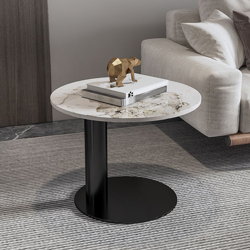 Contemporary Round Coffee or End Table Iron and Stone Coffee Table in Black and White Clearhalo 'Coffee & Accent Tables' 'Coffee Tables' 'coffee_tables' 'furn' 'furn_coffee_tables' 'Furniture' 'Living Room Furniture' 1200x1200_ab5a988c-a71d-4d55-a7c1-66b170b3424c