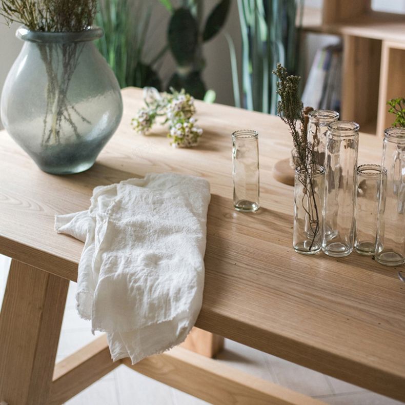 Simple Solid Wood Kitchen Dining Table Khaki Rectangle Shape Dining Table with Trestle Base Clearhalo ' dining_table' 'Dining Tables & Seating' 'Dining Tables' 'furn' 'furn_dining_table' 'Furniture' 'furniture_dining_table' 'Kitchen & Dining Furniture' 'kitchen&dining_furn' 'kitchen' 'kitchen_dining_table' 1200x1200_ab5d1382-b4d7-4394-89c0-905d6db644d1