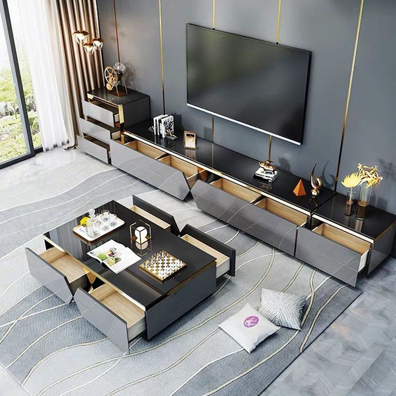 15.75-inch H Glass TV Stand Glam TV Stand for TVs with 4 Drawers Included Clearhalo 'furn' 'furn_tv_stands_entertainment_centers' 'Furniture' 'Living Room Furniture' 'TV Stands & Entertainment Centers' 'TV Stands & Media Storage Furniture' 'tv_stands_entertainment_centers' 1200x1200_ab5d5276-eba4-4ff8-bf61-b5098b2be0c3