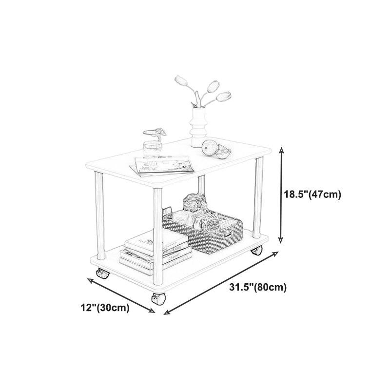 Skandinavisches Holz 4 -Bein Beistelltisch natürlicher/weißer Endtisch mit Rollen