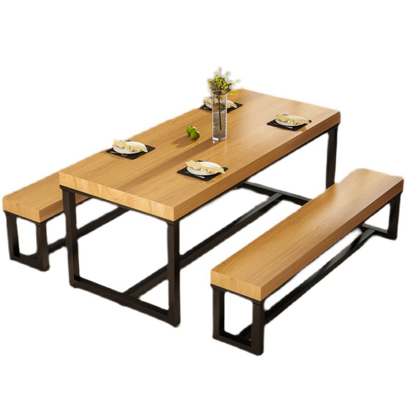 Industrial Solid Wood Dining Table Rectangle Table in Brown with Metal Trestle Base Clearhalo ' dining_table' 'Dining Tables & Seating' 'Dining Tables' 'furn' 'furn_dining_table' 'Furniture' 'furniture_dining_table' 'Kitchen & Dining Furniture' 'kitchen&dining_furn' 'kitchen' 'kitchen_dining_table' 1200x1200_ab615c78-fe7c-4f25-aef4-abdcc9bb46ea