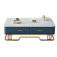 Glam Iron Frame Base Coffee Table with White Marble Top and 2 Drawers