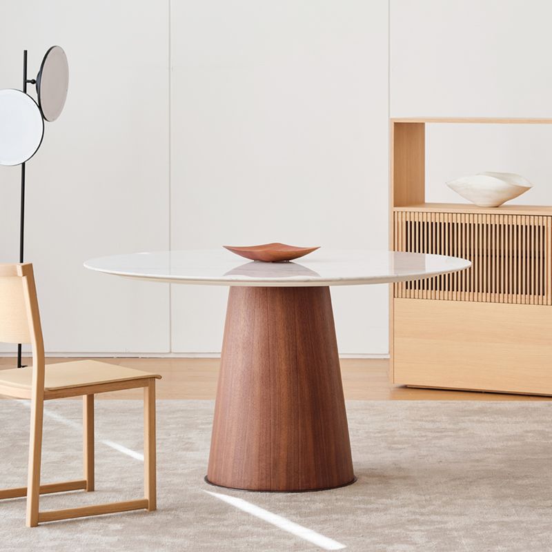 Modern Round Dining Table White Stone Tabletop with Wood Pedestal Base Clearhalo 'Dining Tables & Seating' 'Dining Tables' 'dining_table' 'furn' 'furn_dining_table' 'Furniture' 'Kitchen & Dining Furniture' 1200x1200_ab6294f2-bce2-49ce-955b-dddb9a330231