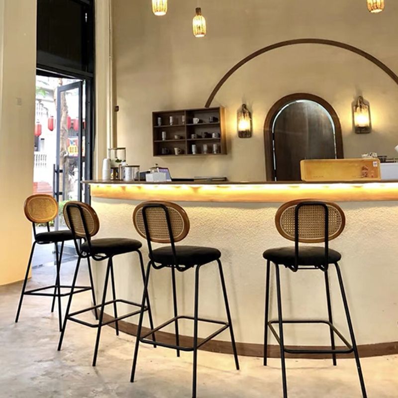 Industrial Upholstered Bar Chair Rattan Weave Low Back Bar Stool