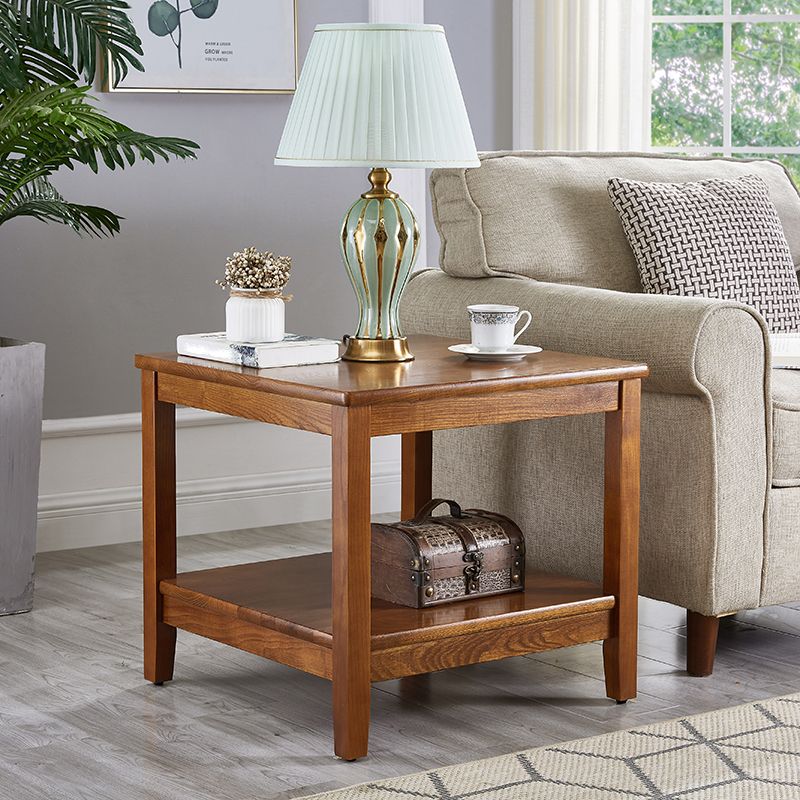 Rubberwood Double Tier End Table, Brown End Table with Storage Clearhalo 'Coffee & Accent Tables' 'End & Side Tables' 'end_side_table' 'end_side_tables' 'furn' 'furn_end_side_tables' 'Furniture' 'furniture_end_side_table' 'Living Room Furniture' 1200x1200_ab640194-c3e5-47f8-a4da-d7e937cea031