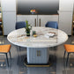Table à manger extensible moderne, plateau rond en pierre blanche avec rangement