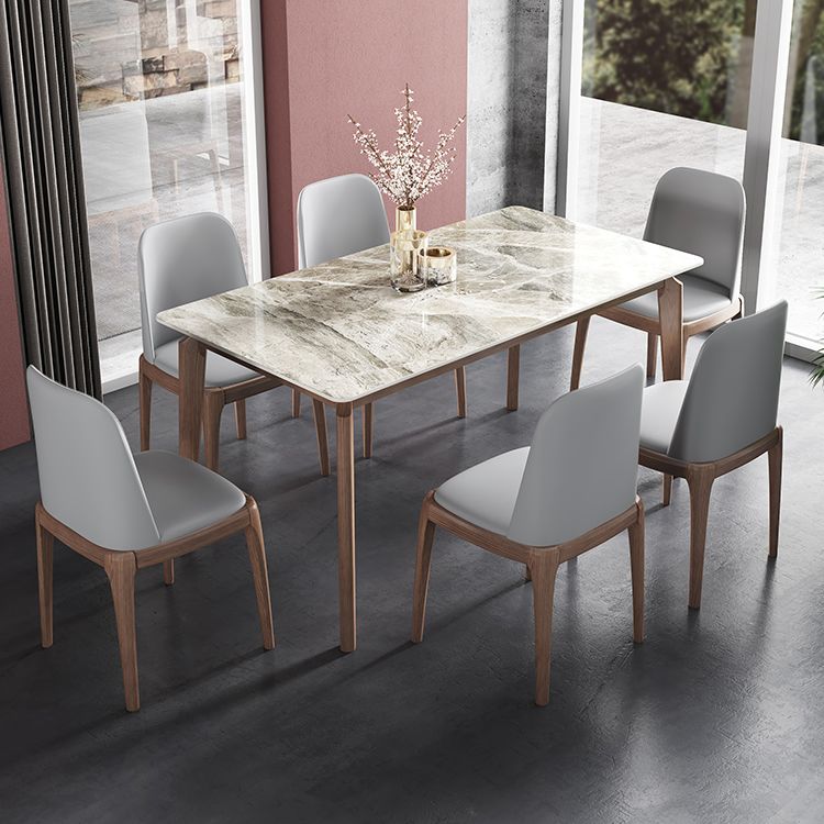 Rectangle Mid-Century Modern Dining Table Sintered Stone Table with 4 Solid Wood Legs Clearhalo ' dining_table' 'Dining Tables & Seating' 'Dining Tables' 'furn' 'furn_dining_table' 'Furniture' 'furniture_dining_table' 'Kitchen & Dining Furniture' 'kitchen&dining_furn' 'kitchen' 'kitchen_dining_table' 1200x1200_ab66b492-1d34-4efa-b10c-c9d178326eb2