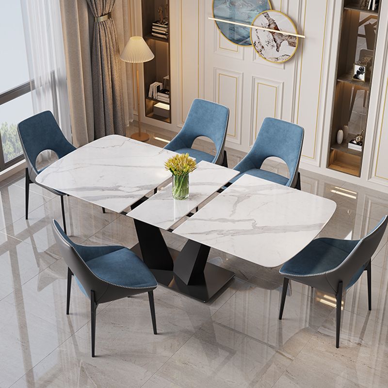 Table de salle à manger moderne en pierre frittée Table rectangulaire avec base en métal