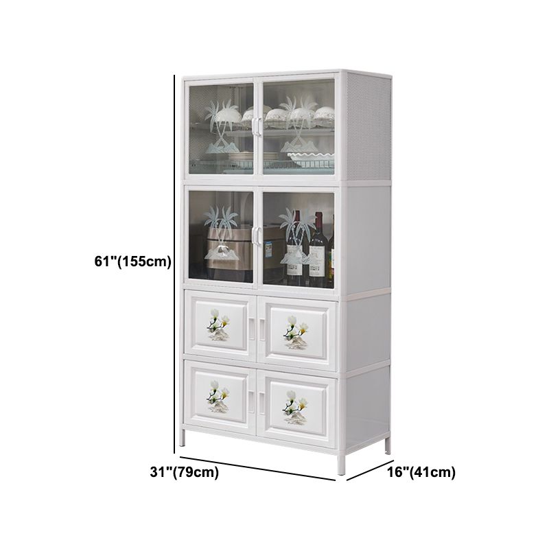 Glass Buffet Server Contemporary Style White Metal Frame Kitchen Server Clearhalo 'buffet_sideboard' 'Buffets & Sideboards' 'furn' 'furn_buffet_sideboard' 'Furniture' 'Kitchen & Dining Furniture' 1200x1200_ab690257-441d-428e-9621-98e3f34897a9