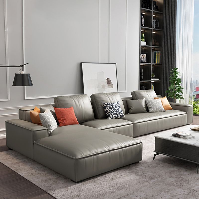 Faux Leather Loose Back Sofa & Chaise 137.8*74*31.5 Recessed Arm Sofa Clearhalo 'furn' 'furn_sectionals' 'Furniture' 'furniture_sectionals' 'Living Room Furniture' 'Sectionals' 1200x1200_ab6b8a75-8938-4cf8-8632-f80f87cddf14