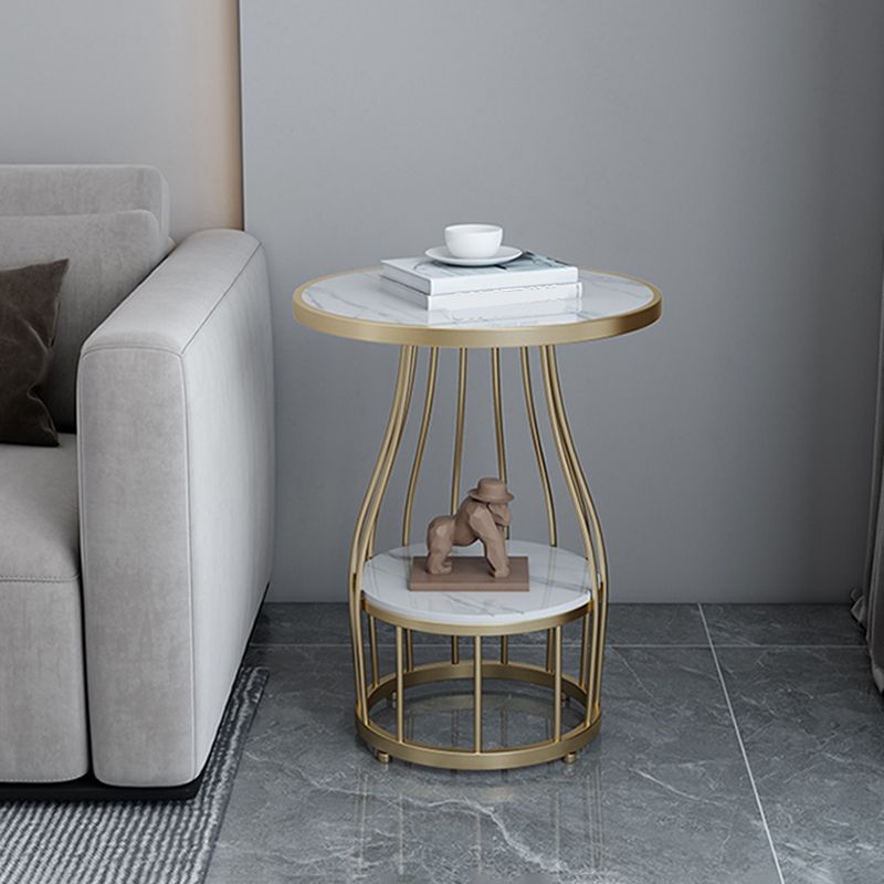 Contemporary Stone Top End Table Dia 19.69" Frame Shelf Included Side Table Clearhalo 'Coffee & Accent Tables' 'End & Side Tables' 'end_side_tables' 'furn' 'furn_end_side_tables' 'Furniture' 'Living Room Furniture' 1200x1200_ab6e4cba-2b0e-4ace-903b-e4ef19193367