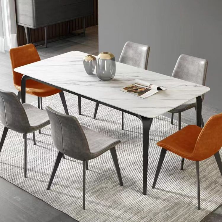 Industrial Rectangle Dining Table White Stone Top Table with Black Metal Legs Clearhalo 'Dining Tables & Seating' 'Dining Tables' 'dining_table' 'furn' 'furn_dining_table' 'Furniture' 'Kitchen & Dining Furniture' 1200x1200_ab6e80a2-22b2-4739-9238-c42d66be1190
