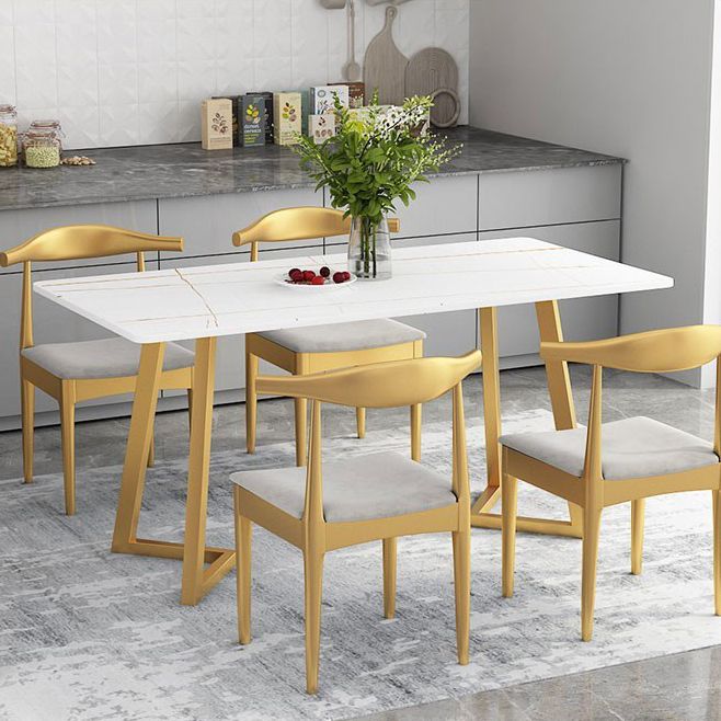 Rectangle Glam Style Dining Table Double Pedestal Table with Sintered Stone Clearhalo ' dining_table' 'Dining Tables & Seating' 'Dining Tables' 'furn' 'furn_dining_table' 'Furniture' 'furniture_dining_table' 'Kitchen & Dining Furniture' 'kitchen&dining_furn' 'kitchen' 'kitchen_dining_table' 1200x1200_ab739229-c035-407b-89ed-5013e3f85c27