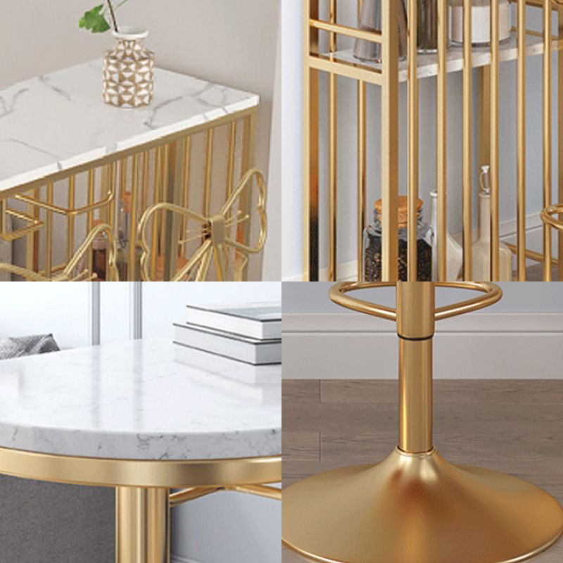 Glam White Faux Marble Pub Bar Table Iron Double Pedestal Bar Dining Table with 2-Shelf Clearhalo 'Bar Furniture' 'Bar Tables' 'bar_tables' 'furn' 'furn_bar_tables' 'Furniture' 'furniture_bar_tables' 'Kitchen & Dining Furniture' 'kitchen&dining_furn' 'kitchen' 1200x1200_ab7714a6-3e7c-4a06-b00c-c057a4a2288d