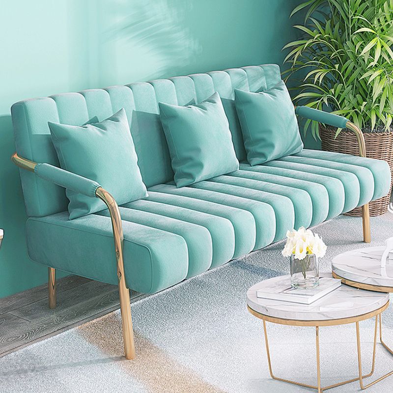 Glam Velvet 3-seater Sofa with Sewn Pillow Back and 4 Golden Legs Clearhalo 'furn' 'furn_sofas' 'Furniture' 'furniture_sofas' 'kitchen' 'kitchen_sofas' 'Living Room Furniture' 'Sofa' 'sofas' 1200x1200_ab786bf6-0b73-4e0c-8084-e79a74447d71