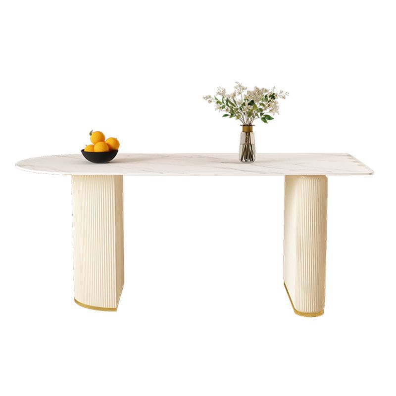Moderne stenen eettafel ovale ijzeren tafel met dubbele voetstuktafel
