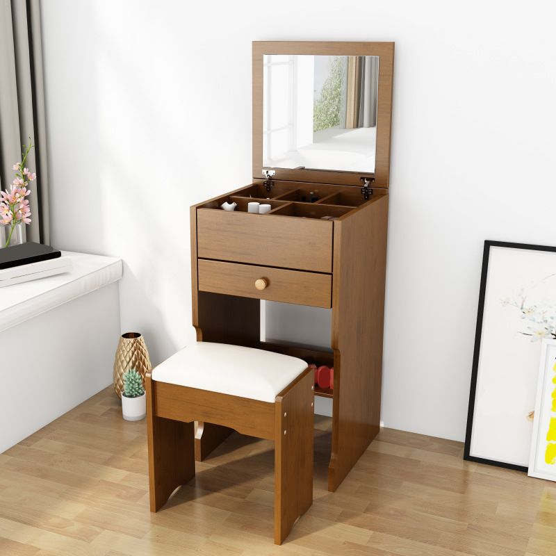 Scandinavian Engineered Wood Dressing Table Set with Mirror and Padded Stool