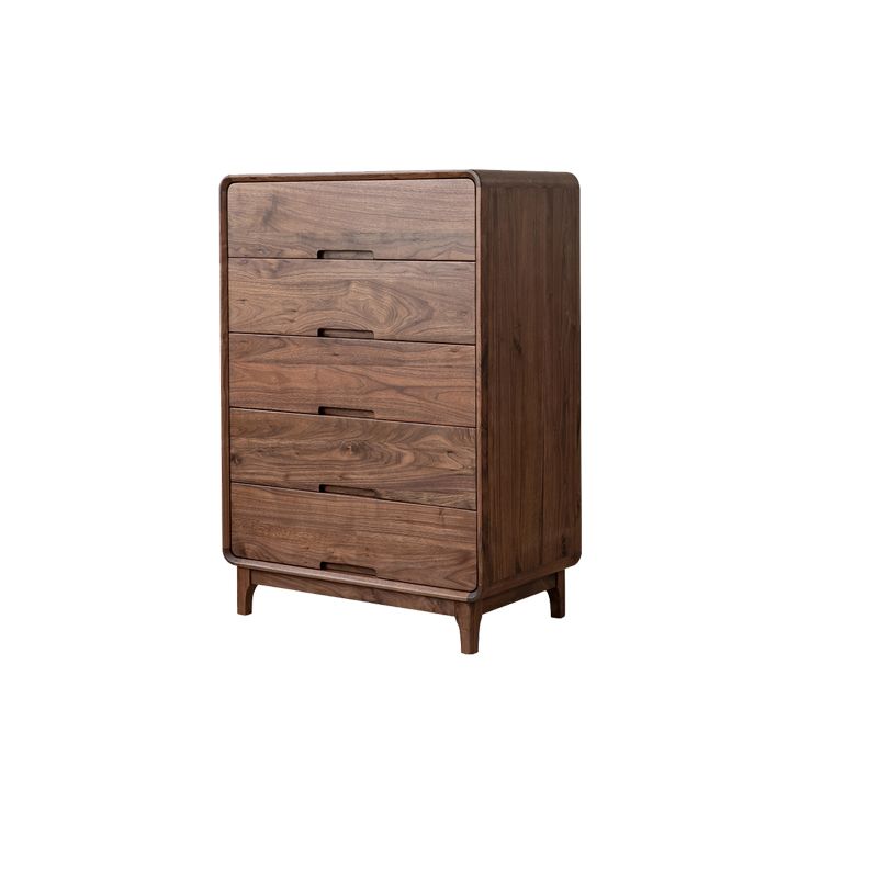 Mid-Century Modern Walnut Chest with 5 Drawers Rectangle Chest Clearhalo 'Cabinets & Chests' 'cabinets_chests' 'furn' 'furn_cabinets_chests' 'Furniture' 'Living Room Furniture' 1200x1200_ab811d75-28cb-4833-9d31-7f8e814d0b93