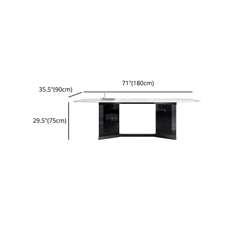 Glass Trestle Base Dining Table Modern Rectangle White Top Dining Room Table Clearhalo 'Dining Tables & Seating' 'Dining Tables' 'dining_table' 'furn' 'furn_dining_table' 'Furniture' 'Kitchen & Dining Furniture' 1200x1200_ab813a57-4ef7-4dc2-857c-8f677e0096dd