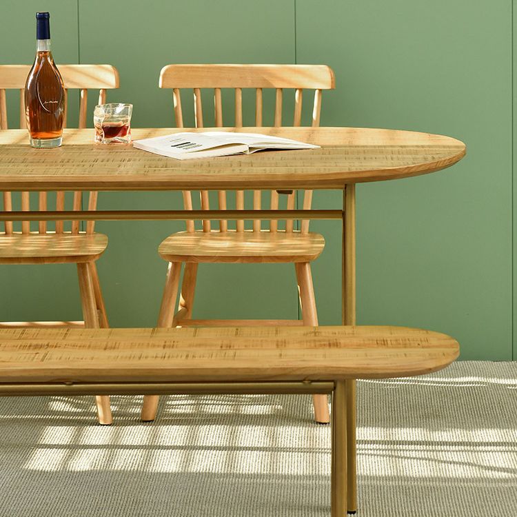 Contemporary Dining Table Oval Solid Wood Table with Metallic Four-leg Clearhalo ' dining_table' 'Dining Tables & Seating' 'Dining Tables' 'furn' 'furn_dining_table' 'Furniture' 'furniture_dining_table' 'Kitchen & Dining Furniture' 'kitchen&dining_furn' 'kitchen' 'kitchen_dining_table' 1200x1200_ab81dcfd-9856-471d-8e5b-bac858366eb7