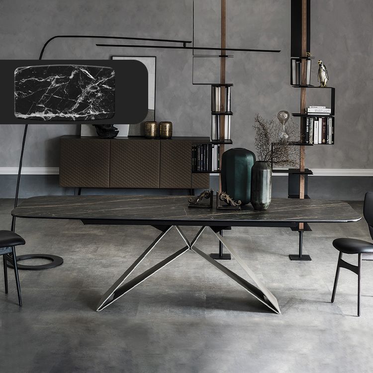 Rectangle Dining Table Industrial Stone Top Dining Table with Stainless Steel Base Clearhalo 'Dining Tables & Seating' 'Dining Tables' 'dining_table' 'furn' 'furn_dining_table' 'Furniture' 'furniture_dining_table' 'Kitchen & Dining Furniture' 'kitchen' 'kitchen_dining_table' 1200x1200_ab8474a0-f9b9-48eb-a8ea-efbaa919bd6e